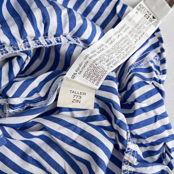 Zara Puff Sleeve Striped Wrap Blouse Rhinestone Belted Waist Blue White Women S - Picture 8 of 12